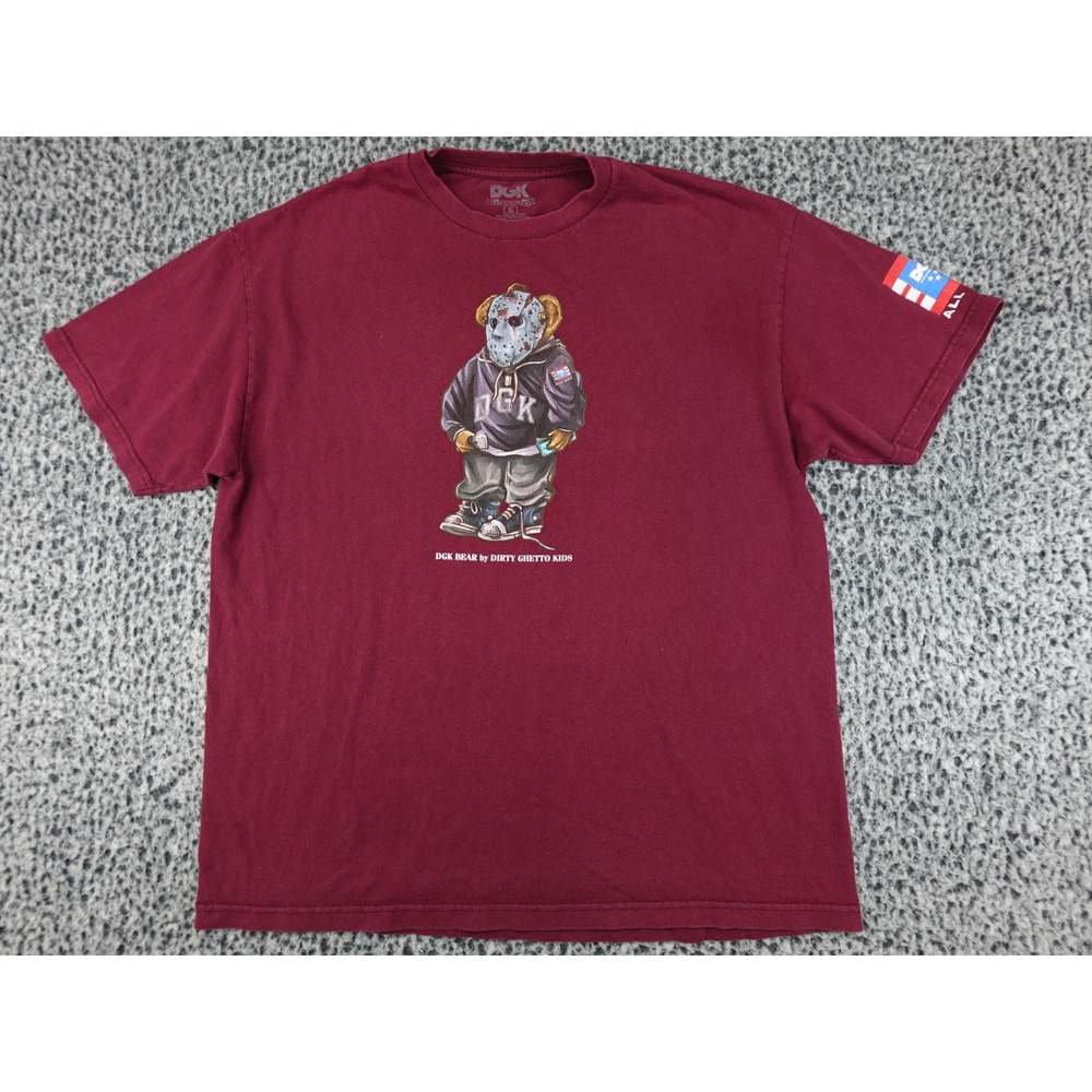 DGK T-Shirt Mens XL Maroon Bear Jason Voorhees Hockey Mask Graphic Tee